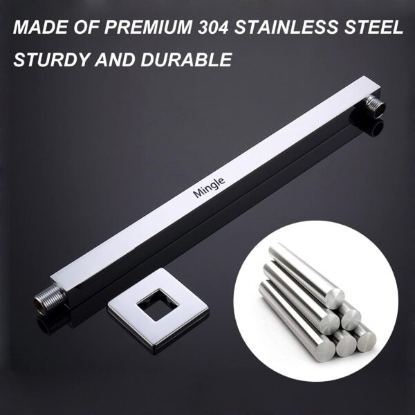 Mingle Mirror Stainless Steel 10 * 10 304 Straight Ultra Slim High Pressure Rainfall Shower Head for bathroom With 24inch Arm Fit. - Image 3