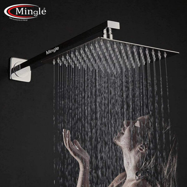 Mingle Mirror Stainless Steel 10 * 10 304 Straight Ultra Slim High Pressure Rainfall Shower Head for bathroom With 24inch Arm Fit.