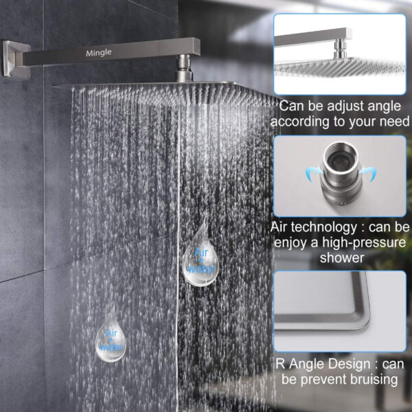 Mingle® Mirror Stainless Steel 6 * 6 304 Square Ultra Slim High Pressure Rainfall Shower Head for bathroom With 24inch Arm Fit. - Image 4