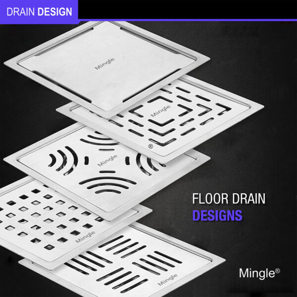 Mingle® Diamond Exclusive Square Flat Cut Floor Drain | 304-Grade Stainless Steel Drain Jali | 6 x 6 inches | Floor Drainer with Cockroach Trap/Jali. - Image 3