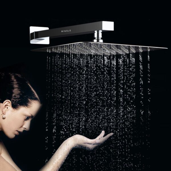 Mingle® Mirror Stainless Steel 10*10 304 Ultra Slim High Pressure Rainfall Shower Head With Square Arm.