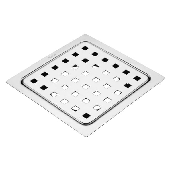 Mingle® Check Square Flat Cut Floor Drain | Premium Stainless Steel | 5 x 5 inches.