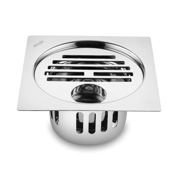 Mingle® Classic Square Flat Cut Floor Drain | 304-Grade Stainless Steel Drain Jali | 5 x 5 inches | Floor Drainer with Cockroach Trap/Jali.