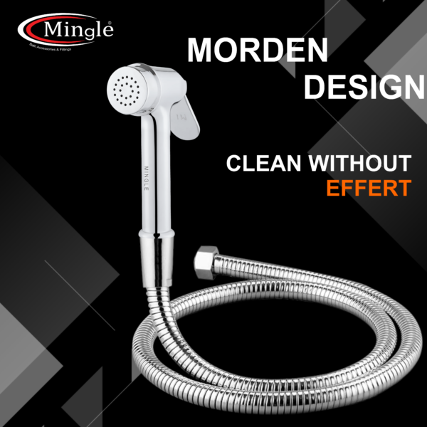 Mingle® ABS Health Faucet with Grade Flexible Hose Pipe and Wall Hook, White Jet Spray for Toilet. - Image 3