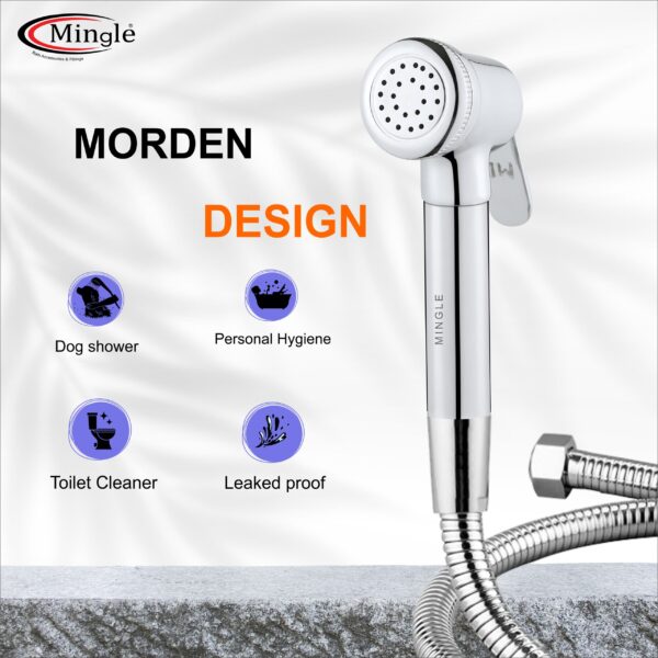 Mingle® ABS Health Faucet with Grade Flexible Hose Pipe and Wall Hook, White Jet Spray for Toilet. - Image 2