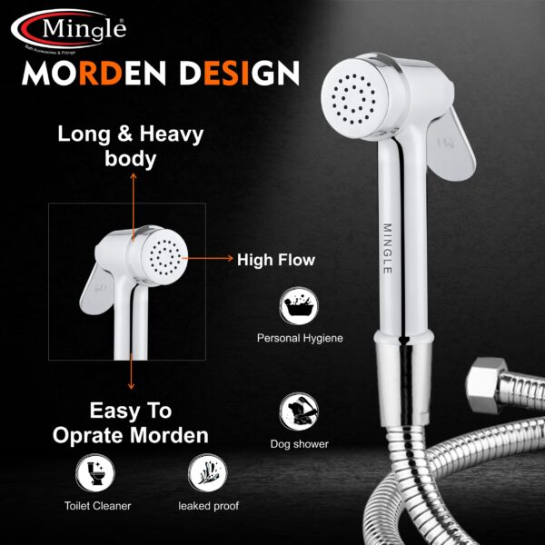 Mingle® ABS Health Faucet with Grade Flexible Hose Pipe and Wall Hook, White Jet Spray for Toilet. - Image 5