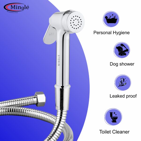 Mingle® ABS Health Faucet with Grade Flexible Hose Pipe and Wall Hook, White Jet Spray for Toilet. - Image 2