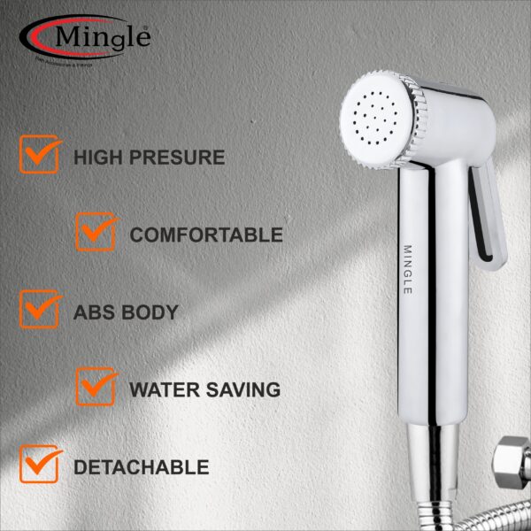 Mingle® ABS Health Faucet with Grade Flexible Hose Pipe and Wall Hook, White Jet Spray for Toilet. - Image 2