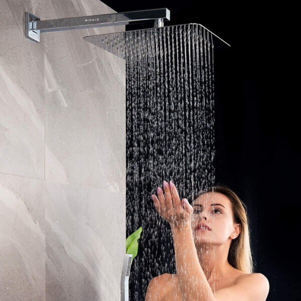 Mingle® Mirror Stainless Steel 6*6 304 Ultra Slim High Pressure Rainfall Shower Head With Square Arm.