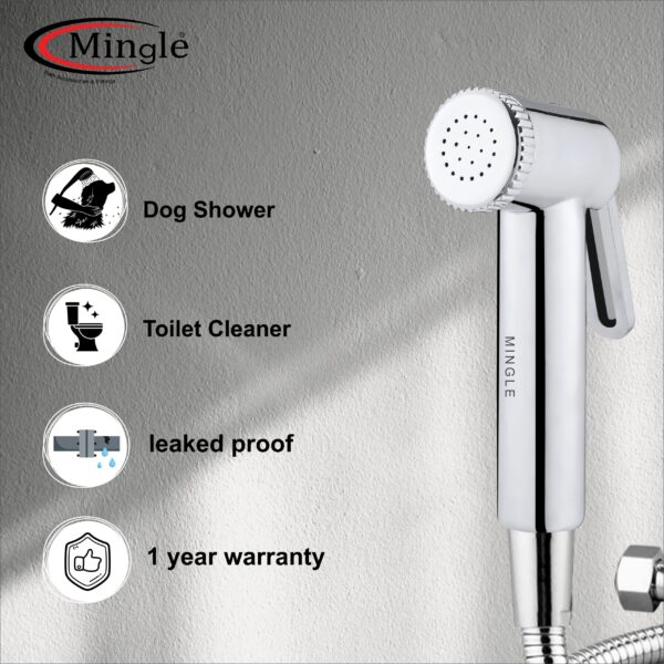 Mingle® ABS Health Faucet with Grade Flexible Hose Pipe and Wall Hook, White Jet Spray for Toilet. - Image 4