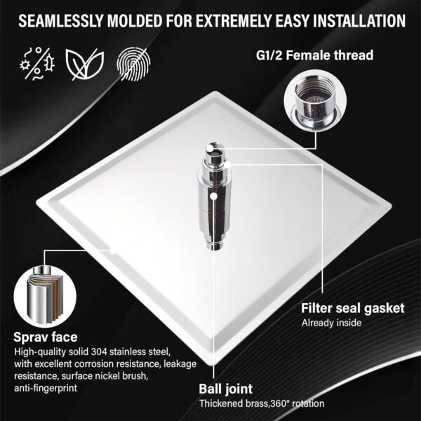 Mingle®,Heavy Quality SS-304, Grade Only Overhead Shower, Square Wall Flange - Image 4