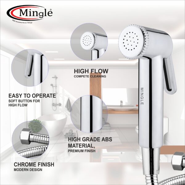 Mingle® ABS Health Faucet with Grade Flexible Hose Pipe and Wall Hook, White Jet Spray for Toilet. - Image 3