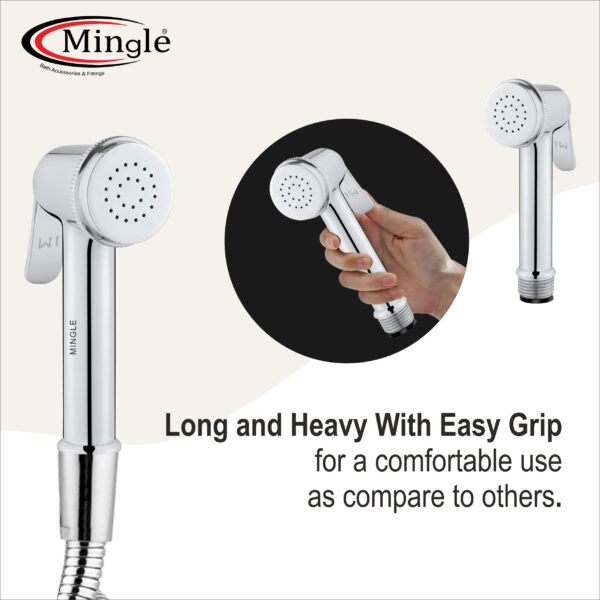 Mingle® ABS Health Faucet with Grade Flexible Hose Pipe and Wall Hook, White Jet Spray for Toilet. - Image 3