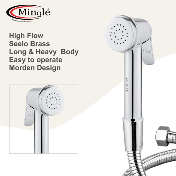 Mingle® ABS Health Faucet with Grade Flexible Hose Pipe and Wall Hook, White Jet Spray for Toilet. - Image 2