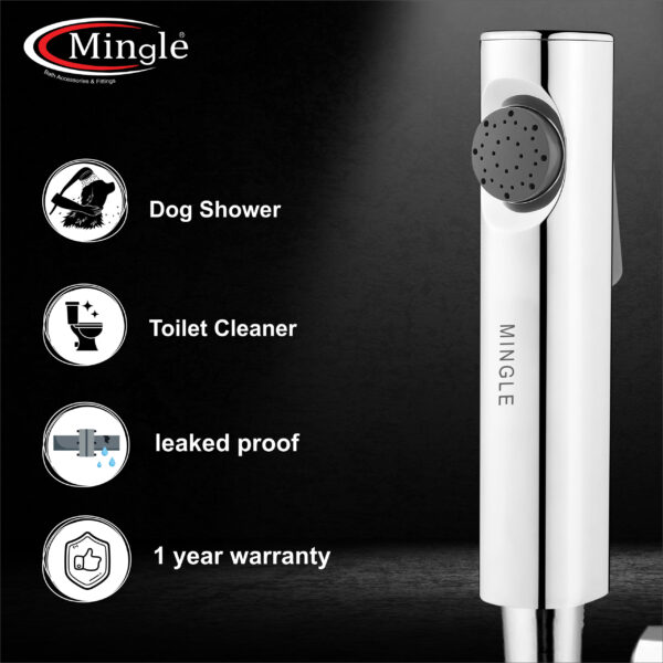 Mingle® ABS Health Faucet with Grade Flexible Hose Pipe and Wall Hook, White Jet Spray for Toilet. - Image 3