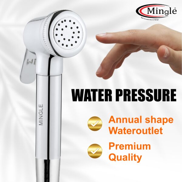 Mingle® ABS Health Faucet with Grade Flexible Hose Pipe and Wall Hook, White Jet Spray for Toilet. - Image 3