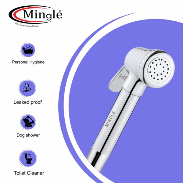 Mingle® ABS Health Faucet with Grade Flexible Hose Pipe and Wall Hook, White Jet Spray for Toilet. - Image 5