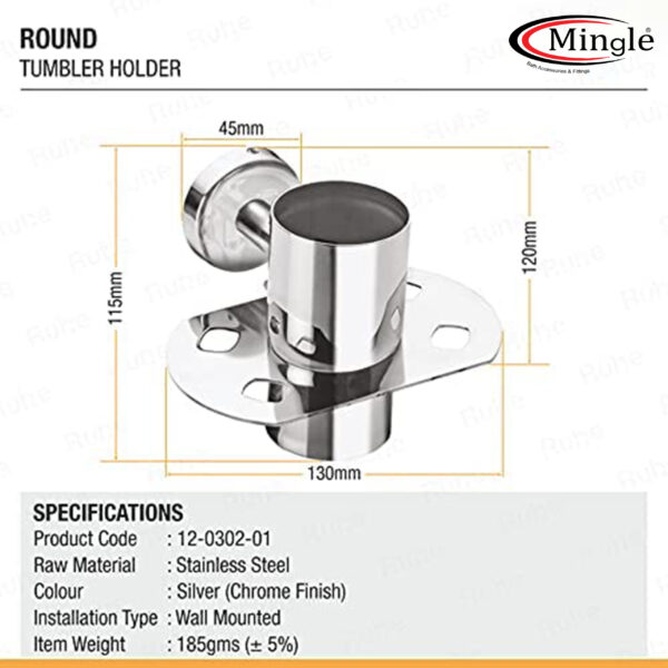 Mingle® Wall Mounted Steel Tumbler | Premium Stainless Steel Wall Mounted Tumbler | Round | Toothbrush Holder | Tumbler Stand. - Image 2