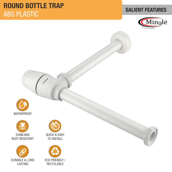 Mingle® ABS Bottle Trap for Washbasins | Matte Finish Bottle Trap With Wall Flange and 12 Inches Pipe | Round | Ivory - Image 2