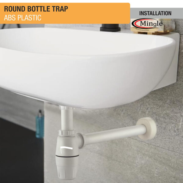 Mingle® ABS Bottle Trap for Washbasins | Matte Finish Bottle Trap With Wall Flange and 12 Inches Pipe | Round | Ivory - Image 3