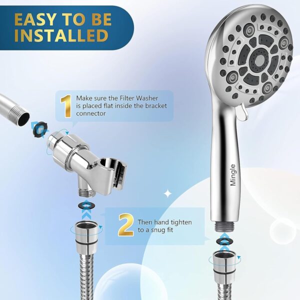 Mingle® 6 Spray Modes High Pressure Handheld Showerhead Set Upgraded 1.5 metre Premium Chrome Stainless Steel Hose For Low Water Pressure. - Image 2