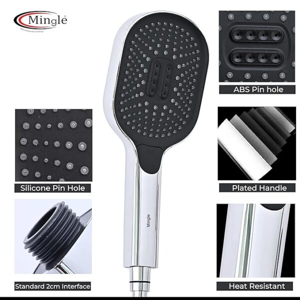 Mingle®, 2-Function Hand Shower/Telephonic Shower with Flexible Hose Pipe and Wall Hook. (Chrome, 1.5 Meter) - Image 2