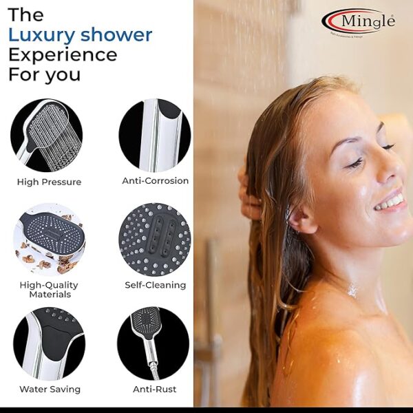 Mingle®, 2-Function Hand Shower/Telephonic Shower with Flexible Hose Pipe and Wall Hook. (Chrome, 1.5 Meter) - Image 3