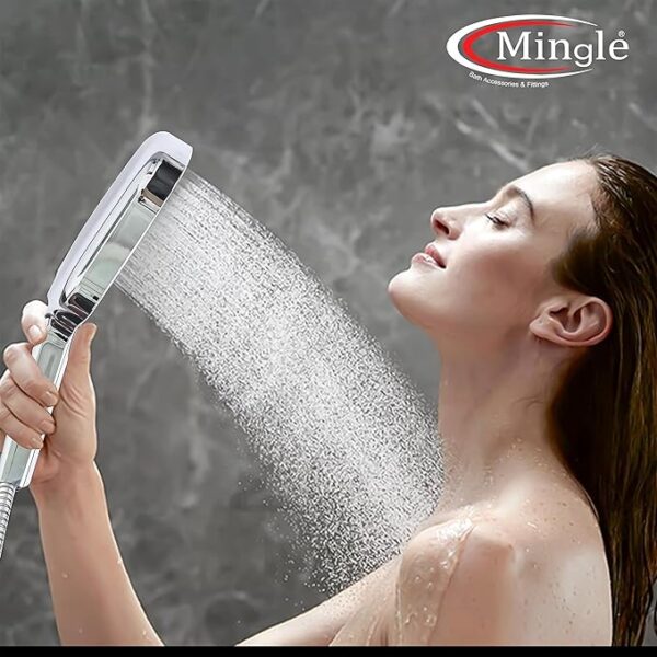 Mingle®, 2-Function Hand Shower/Telephonic Shower with Flexible Hose Pipe and Wall Hook. (Chrome, 1.5 Meter) - Image 5